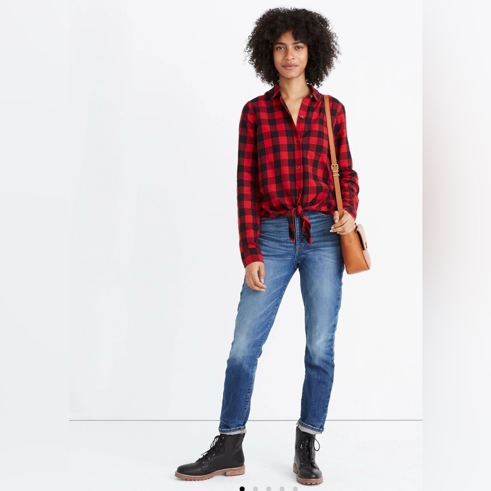Madewell Flannel Tie-Front Shirt in Buffalo Check